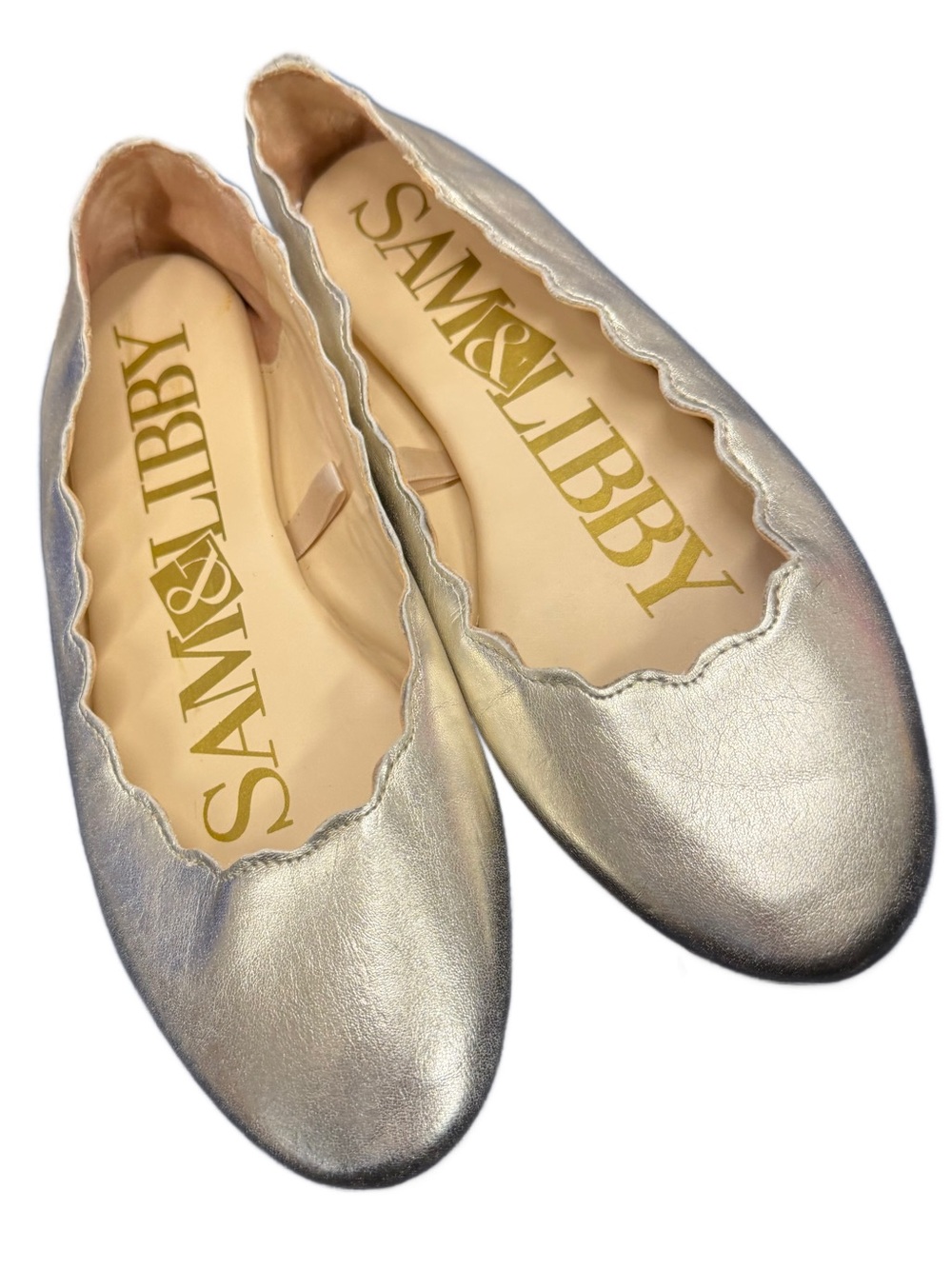 Sam & Libby Metallic Gold Scalloped Ballet Flats Size 9.5